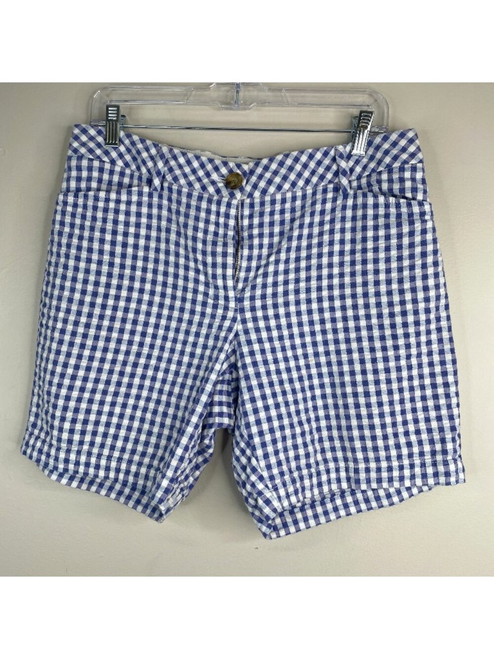 Lands End Shorts Womens 8 Seersucker Check Crisp Summer Vacation Mid Rise Travel